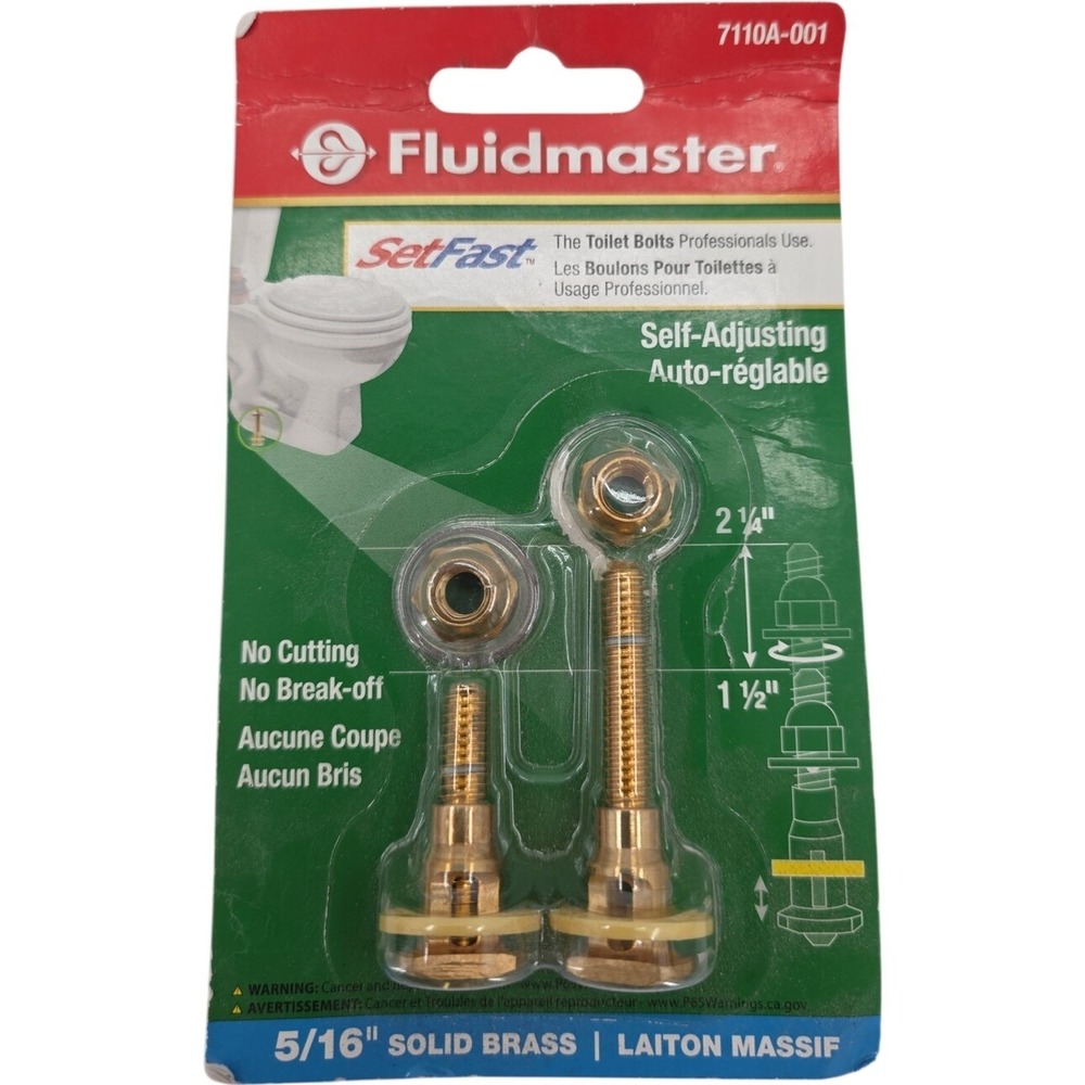 Fluidmaster SetFast 7110A-001 Toilet Bolt Kit 5/16" Solid Brass Self-Adjusting